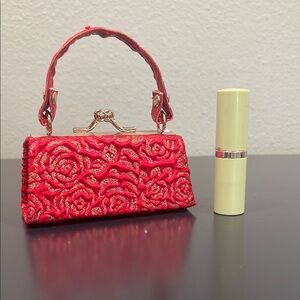 Lipstick Red Floral Handbag